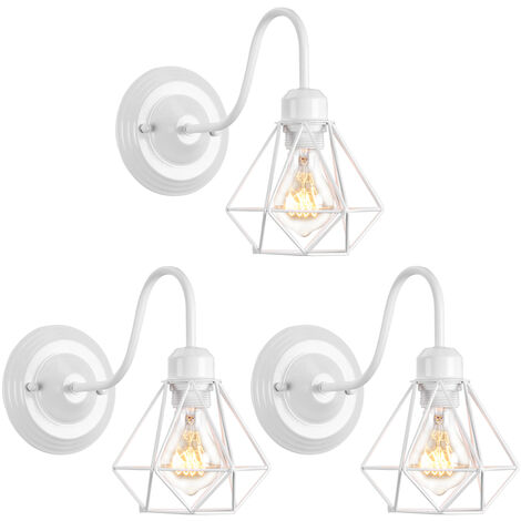 Wandleuchte Vintage, Mini Diamant Form Wamp Lampe im Industri Design, Decor Lampe mit Käfig für Wohnzimmer Esszimmer Weiß 3PCS