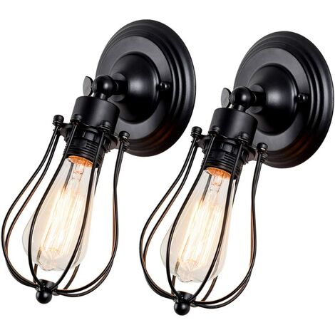 Wandleuchte Vintage Verstellbar Metall Wandlampe Antik Wandlampe Rustikal für Landhaus Schlafzimmer Wohnzimmer Esstisch 2 Packs (Schwarz) [Energieklasse A+](ohne Glühbirnen)
