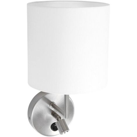 Wandleuchte Wandlampe Leseleuchte Schlafzimmer, Metall Stoff silber weiß, 1x E27