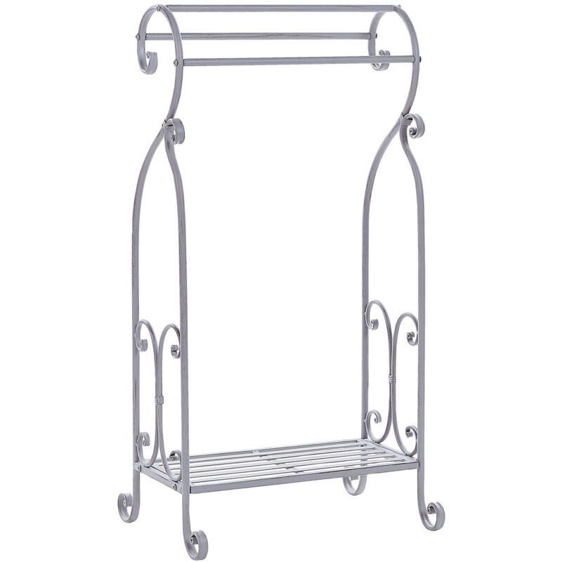 Beliani Handtuchständer Grau Metall Mit Boden U.3 Stangen Antik Optik Retro Stil Badezimmer Schlafzimmer Wohnzimmer Dekoration