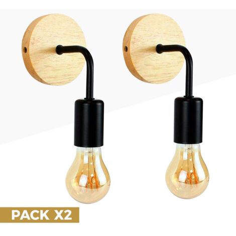 Wandleuchten aus Holz mit Metallflexo "Morgan" - 2er-Pack