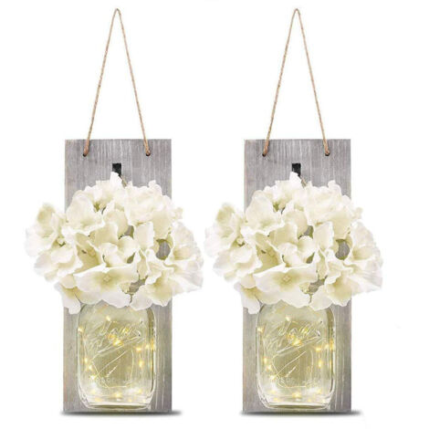 Wandleuchten im Mason-Jar-Design mit Fernbedienung – Set mit 2 Wandleuchten aus Holz