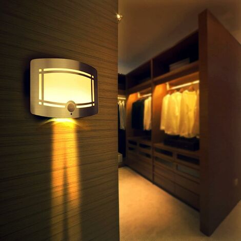 Wandleuchten, LED-Bewegungssensor, batteriebetrieben, einstellbare Helligkeit, Wandleuchten für Heimdekoration, Schlafzimmer, Wohnzimmer, Hotel, Treppenhaus, Flur (Weiß)