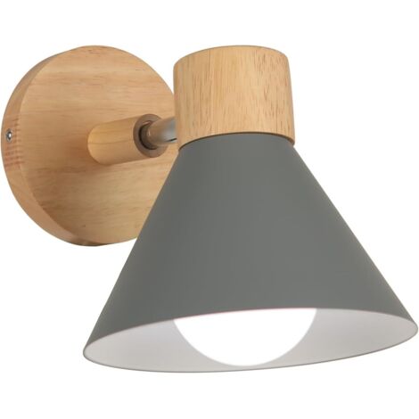 Wandleuchten Moderne Innen Wandlampe Holz Metall E27 Drehbarer für Schlafzimmer Wohnzimmer Flur Cafét - Ø18cm Grau