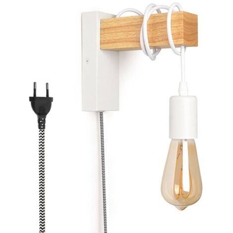 Wandleuchter aus Holz mit Schalter und Stecker "RUDER".