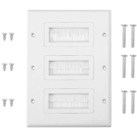 Wandmontage-Bürste, Kabeleinführungs- und -ausführungs-Bürste aus Kunststoff mit Staubschutz, Kabeldurchführung mit Loch für HDMI-Kabel oder Netzwerk-/Telefonkabel (3 Stück)