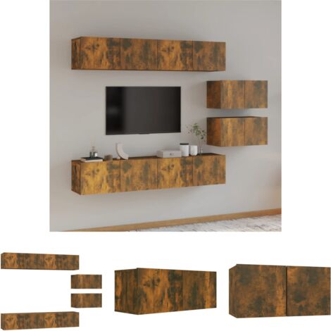 Wandmontage TV-Schrank - vidaXL 6-tlg. TV-Schrank-Set Räuchereiche Holzwerkstoff - Räuchereiche TV-Schrank