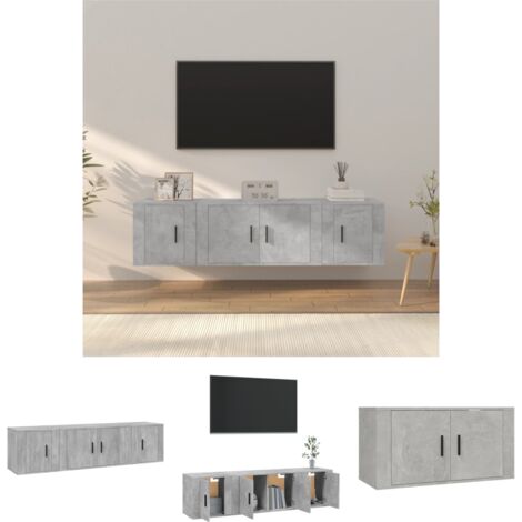 Wandmontage - vidaXL 3-tlg. TV-Schrank-Set Betongrau Holzwerkstoff - Holzwerkstoff