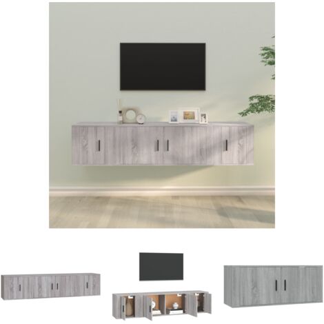 Wandmontage - vidaXL 3-tlg. TV-Schrank-Set Grau Sonoma Holzwerkstoff - Stauraum