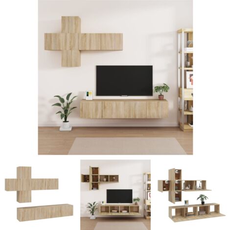 Wandmontage - vidaXL 7-tlg. TV-Schrank-Set Sonoma-Eiche Holzwerkstoff - Holzwerkstoff