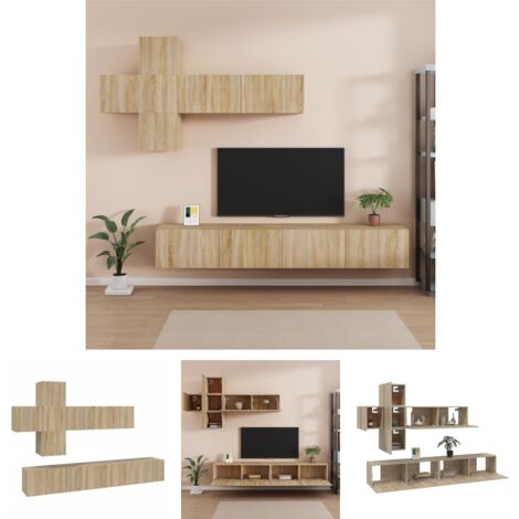 Wandmontage - vidaXL 7-tlg. TV-Schrank-Set Sonoma-Eiche Holzwerkstoff - Holzwerkstoff