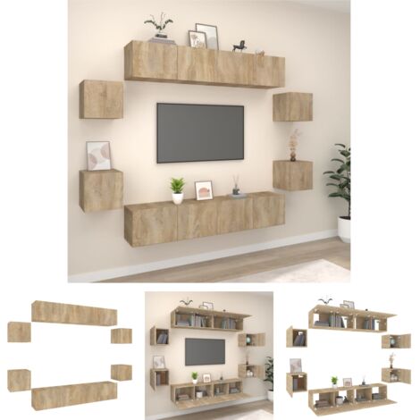 Wandmontage - vidaXL 8-tlg. TV-Schrank-Set Sonoma-Eiche Holzwerkstoff - Wohnzimmer