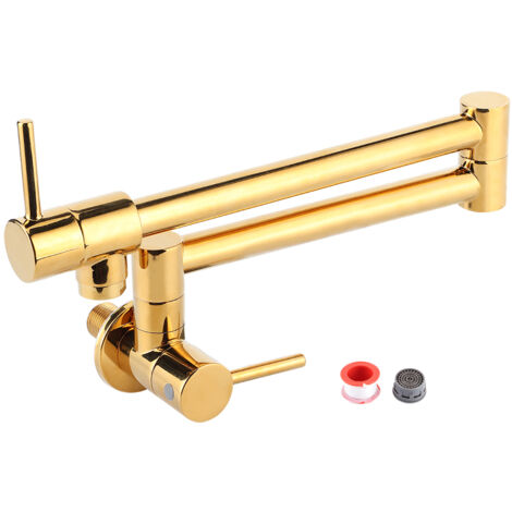 Wandmontierte Küchenarmatur aus Messing, klappbar, 2 Griffe, Kaltwasser-Spültischarmatur, G1/2-Gewinde, Einlochmontage
