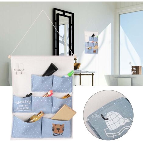 Wandmontierte Organizer-Tasche mit 7 Fächern und Tigermuster für Make-up-Accessoires
