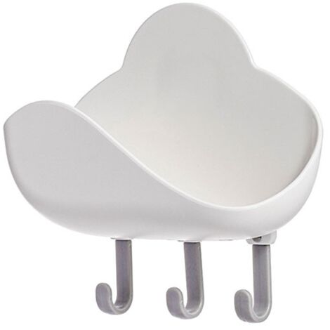 Wandmontierte Seifenablage mit Abtropffläche, 1 Stück, ABS-Material, Halterung mit 3 Haken, Badezimmerdekoration, kein Bohren erforderlich, Wolkenform