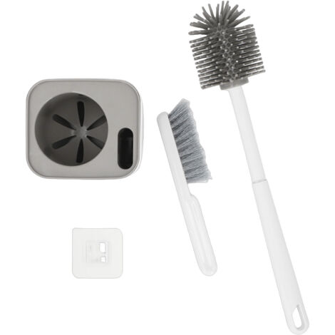 Wandmontierte Silikon-Toilettenbürste mit Sockel und langem grauen Griff spritzsichere, hygienische und sparsame Toilettenbürste