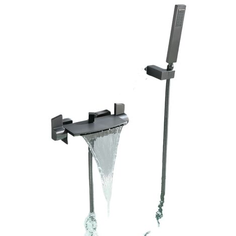 Wandmontierte Wasserfall-Armatur mit Warm- und Kaltwasser-Duschkopf (Grau)