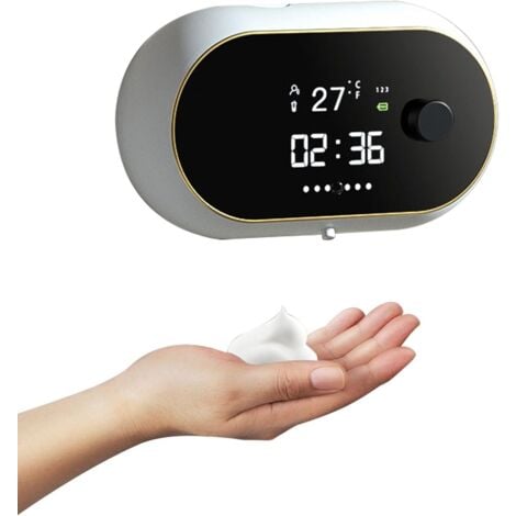 Wandmontierter automatischer Seifenspender, elektrische Seifenspendermaschine, wiederaufladbar mit Temperaturanzeige, geeignet für Kinder und Erwachsene (weiß)