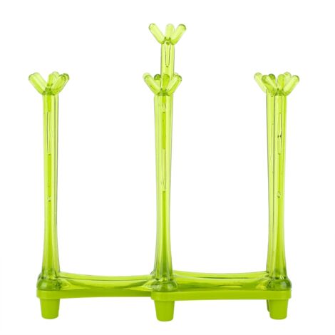 Wandmontierter Becherhalter mit Abtropffläche für Tassen, Becher und Gläser (Grün, 7 Fächer, PP, H: 20 cm) – Schnelle und effiziente Aufbewahrung für Zuhause und Café
