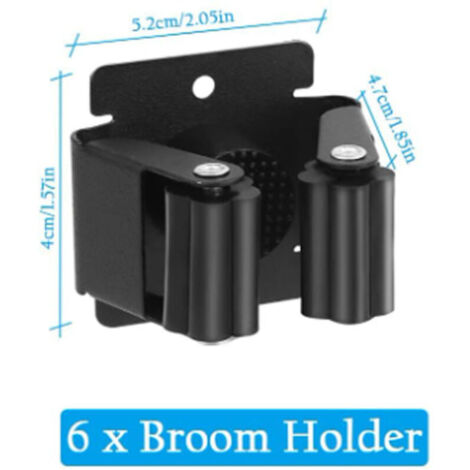 Wandmontierter Besenhalter, 6-teiliges Set, Wandmontierter Besenständer, Wandmontierter Besenhalter, Mopphalter für Badezimmer, Küche, Büro, Kleiderschrank, Garten, Garage (Schwarz)