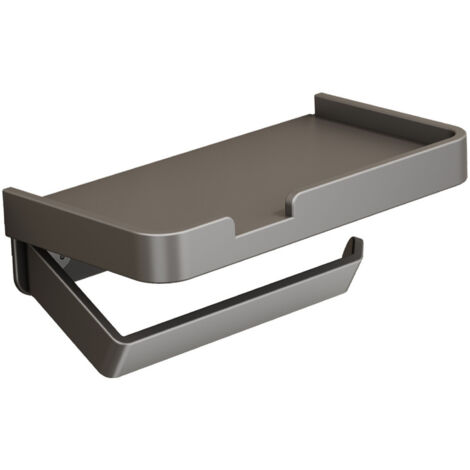 Wandmontierter, bohrfreier Toilettenpapierhalter aus grauem Aluminium mit Ablage – Platzsparender Toilettenpapierhalter fürs Badezimmer