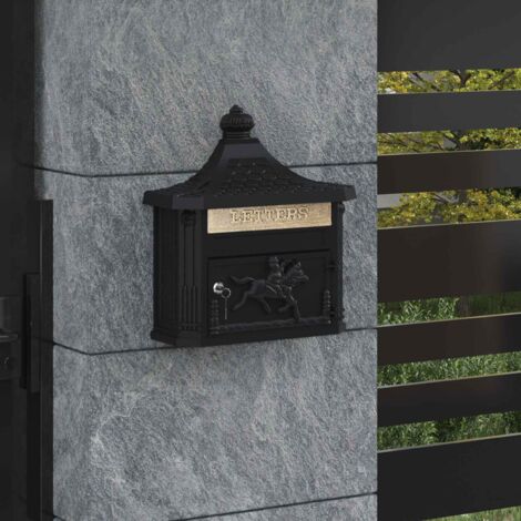 Wandmontierter Briefkasten mit Tür Schwarz 40,5 x 16 x 45 cm vidaXL