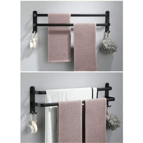 Wandmontierter Handtuchhalter aus Aluminium – 2 Etagen – mit Haken – 40 cm – wasserdicht – schwarz – für Badezimmer, Küche, Waschraum