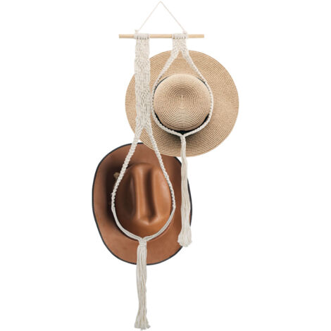 Wandmontierter Hutständer im Boho-Stil / Cowboyhut-Organizer mit weißem Baumwollseil (80 cm / 170 cm) für Zuhause, Wohnzimmer oder Büro
