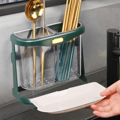 Wandmontierter Küchenorganizer ohne Löcher - Multifunktionaler Messerhalter, Besteckhalter und Essstäbchenhalter aus robustem Kunststoff (15,5 cm)