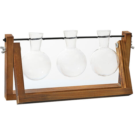 Wandmontierter Pflanzenhalter aus Naturholz mit kleinen, birnenförmigen Glasvasen – Dekorativer Ständer für kleine Pflanzen, Luftpflanzen und Wasserpflanzen – Komplettes Set mit 1 Ständer und 2/3 Vase