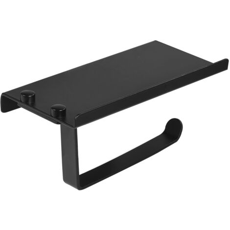 Wandmontierter Toilettenpapierhalter aus Aluminium mit Handyablage – Schwarzes Badezimmeraccessoire