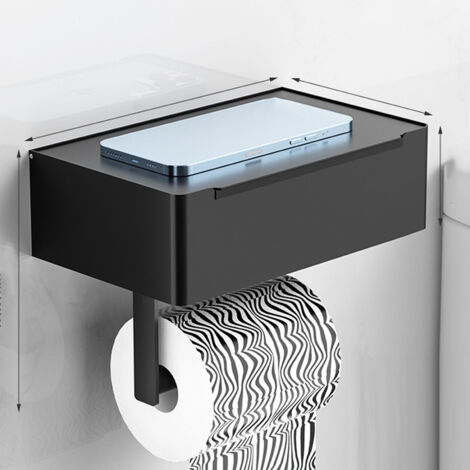 Wandmontierter Toilettenpapierhalter mit Ablage für Toilettenpapier und Papierhandtücher, Schwarz, Wasserdicht, Edelstahl