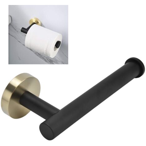 Wandmontierter Toilettenpapierhalter mit schwarz-goldener Chromstange – Halterung – Edelstahl 304 – 1 Halterung + 2 Schrauben + 2 Dübel + 1 Schraubenschlüssel