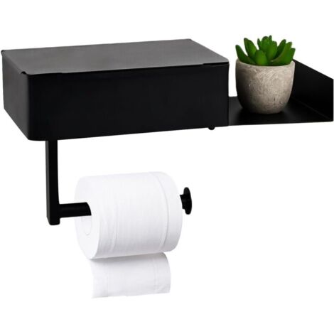 Wandmontierter Toilettenpapierhalter mit Taschentuchbox, aus schwarzem Edelstahl, kein Bohren erforderlich, für Badezimmer