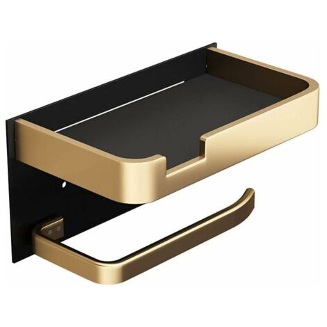 Wandmontierter Toilettenpapierhalter mit Telefonhalter, moderner Toilettenpapierhalter aus Viskose, goldschwarzer Badezimmer-Toilettenpapierhalter