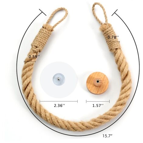Wandmontierter Toilettenpapierhalter – Wandmontierter Toilettenpapierhalter aus Seil und Holz – Seil und Holz – Natürliches Vintage-Design – 20 x 25 cm – Hanfseil und Holz – 1 Halter und Montageset