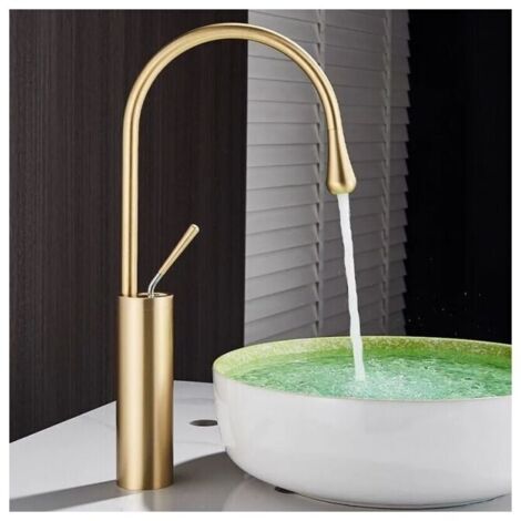 Wandmontierter Waschtisch-Armatur aus Messing, gebürstetes Gold, Wandarmatur, Waschtisch-Mischbatterie, Edelstahl