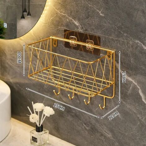 Wandmontiertes Badezimmerregal – Kein Bohren erforderlich – Shampooablage – Schwebender Halter – Kosmetikkorb – Organizer – Badezimmeraccessoires – Gold S