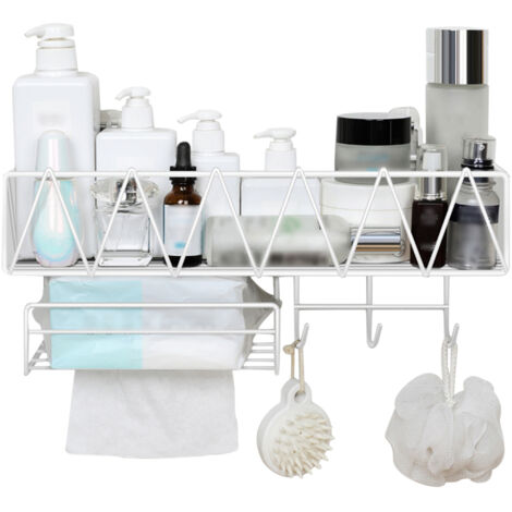 Wandmontiertes Duschregal mit Handtuchhalter und 3 Haken, Klebemontage ohne Bohren, Badezimmer-Organizer, Aufbewahrungskorb für Dusche, WC, Studentenwohnheim, Küche