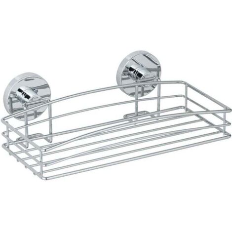 Wandmontiertes Duschregal, Vacuum-Loc®-Befestigungssystem ohne Bohren, verstellbar, Tragkraft bis 33 kg, verchromter Stahl, 5,5 x 26 x 15,5 cm, silber
