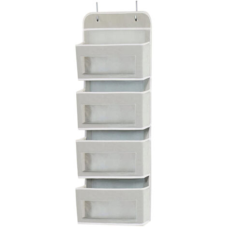 Wandorganizer mit 4 erweiterten Fächern, 96 x 33 x 11 cm, waschbares Vliesgewebe, Grau, Elfenbein, Schwarz, Braun, mit 2 Haken