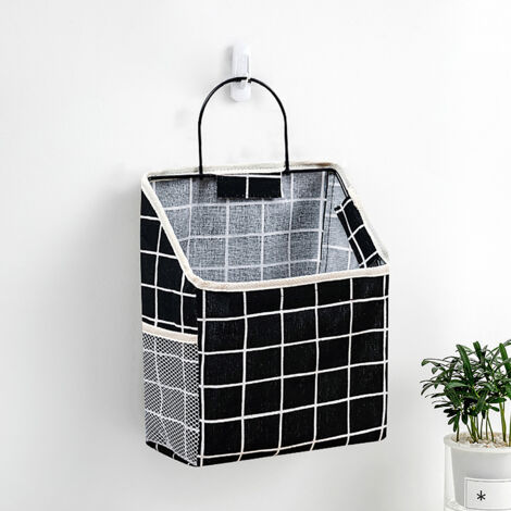 Wandorganizer mit Taschen [Tasche] Hochwertiges Baumwoll-Leinen-Gemisch, 38 x 22 x 9,5 cm, 155 g, Grau / Kariert / Grün / Weiß / Blau / Schwarz + Haken inklusive