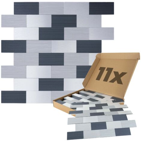 Wandpaneele selbstklebend 1m², 11 Stück Grau Mix Silber Wandverkleidung feuchtigskeitsbeständig, Premium Qualität für Bad und Küche, rechteckige Form