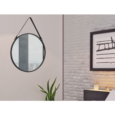 Wandpiegel CORNELIA rund Metallrahmen Schwarz zum Aufhängen Ø 55cm