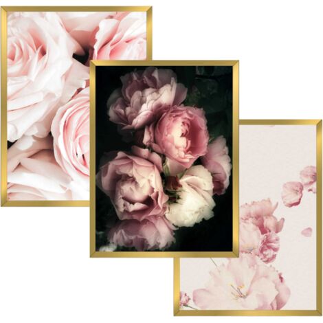 Wandposter Set 30x40 Goldrahmen Bilder für Wohnzimmer Schlafzimmer Blumen