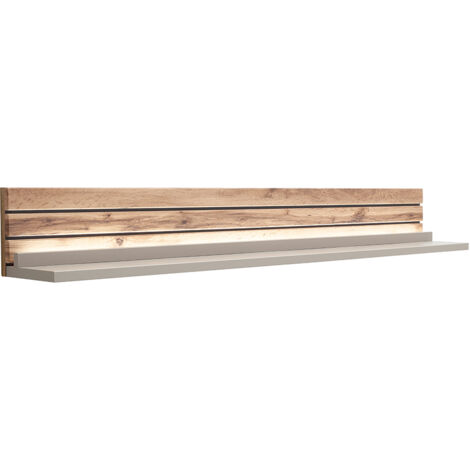 Wandregal 150 cm in grau mit Eiche inkl. Beleuchtung LIEZEN-05