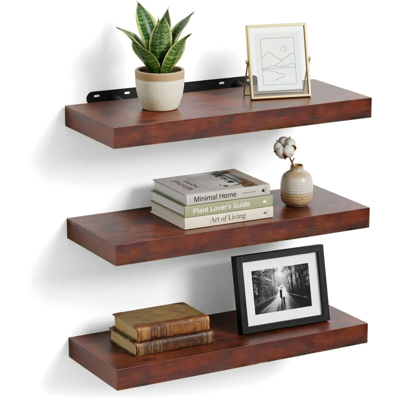Relaxdays Wandregal, 3er Set, Hbt, 4 X 60 X 23 Cm, Holzoptik, Metall, Wandbretter Wohnzimmer, Flur, Küche, Braun/schwarz