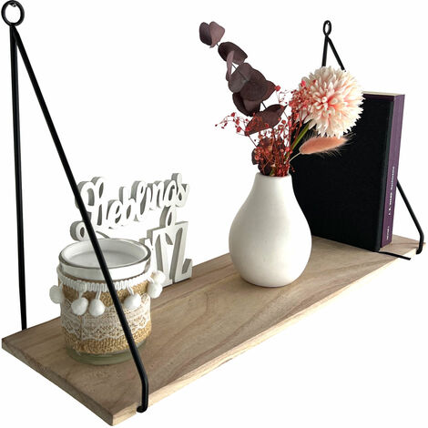Wandregal 50x16xH30cm Schwarz/Natur Wandboard Hängeregal Metallregal Regal Gewürzboard Wanddeko Industrie-Design Wandablage Bücherregal Schweberegal Dekoregal