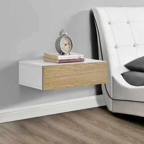 Wandregal Antilles 50x24x12 cm mit Schublade Weiß/Holz Natur en.casa