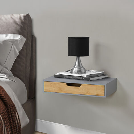 Wandregal Bokn mit Schublade Bambus Grau [en.casa]